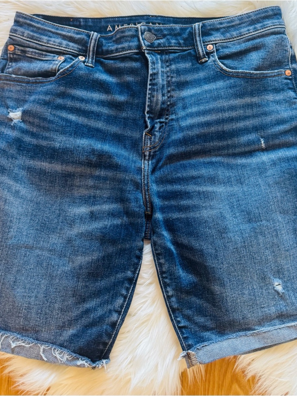 American Eagle Outfitters Dark Blue Distressed Denim Cutoff Shorts